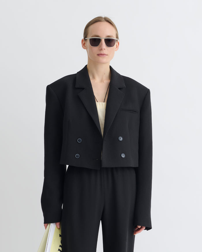 Rony - Cropped Crepe Twill Blazer - Black