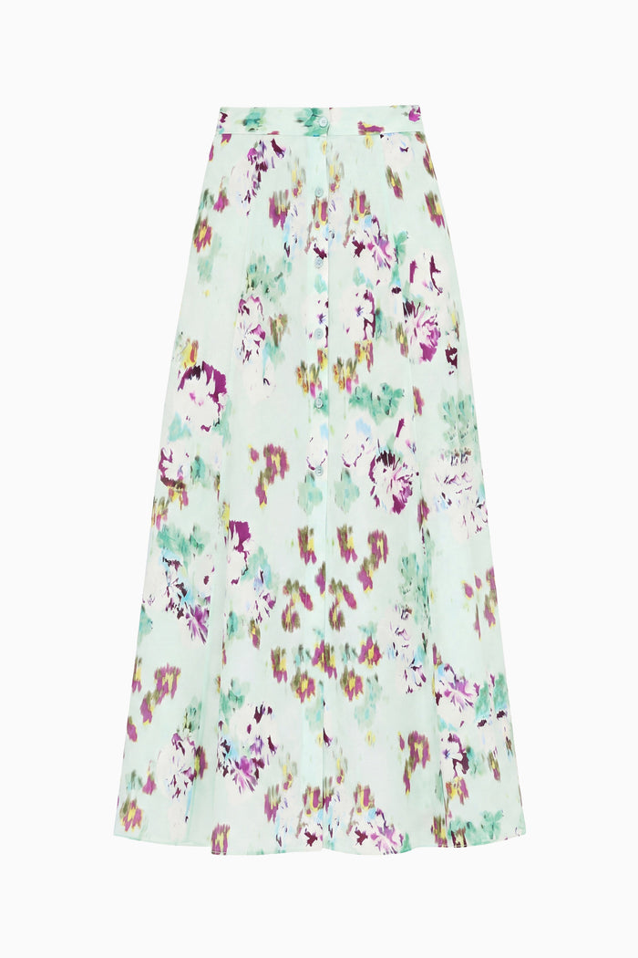 Oasis Ikat Floral Luxury Silk Midi Skirt - Flat Lay, Designer A-Line | Ulla Johnson