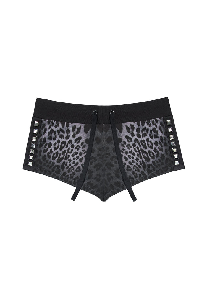 RUMOUR STUDDED MICRO SHORTS GREY LEOPARD