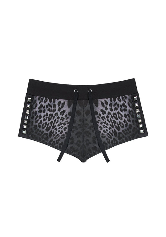 RUMOUR STUDDED MICRO SHORTS GREY LEOPARD
