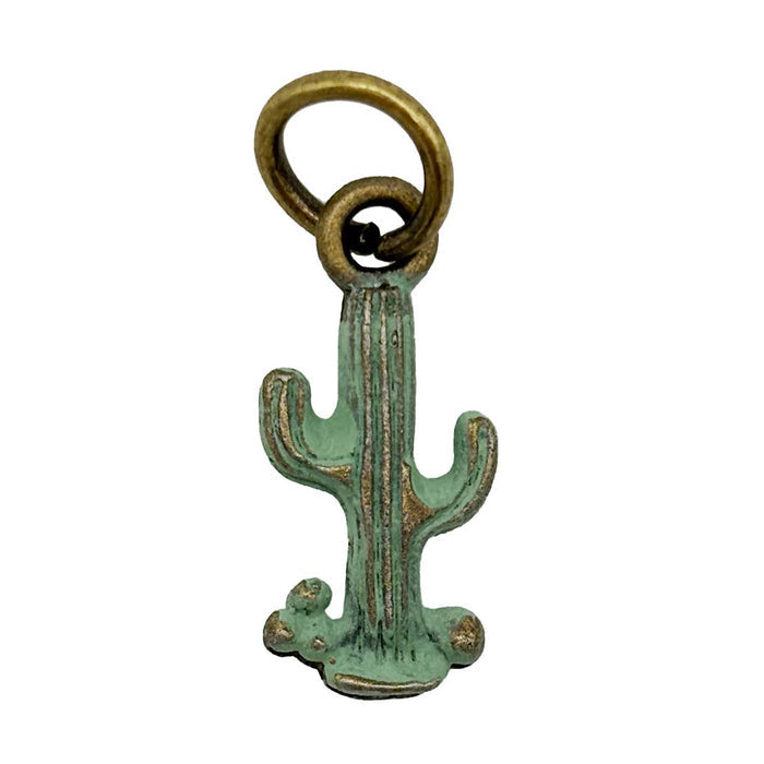 Turquoise cactus charm with bronze accents and a top ring for attachment