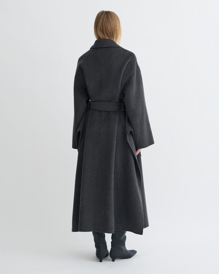 Salima - Double Wool Robe Coat - Grey Melange