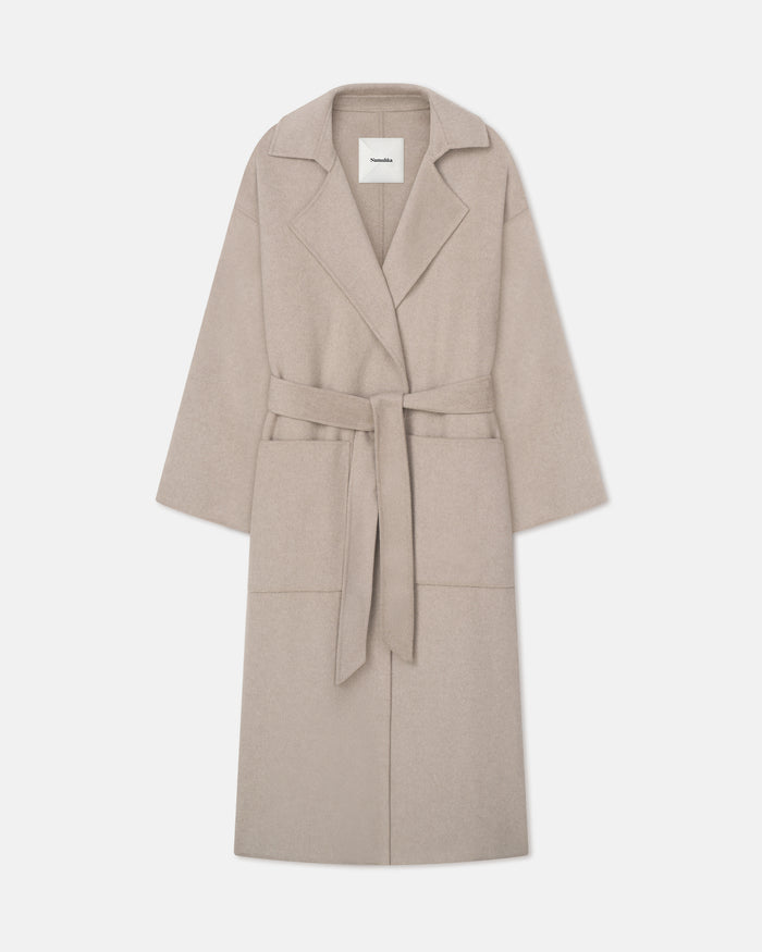 Salima - Double Wool Robe Coat - Stone