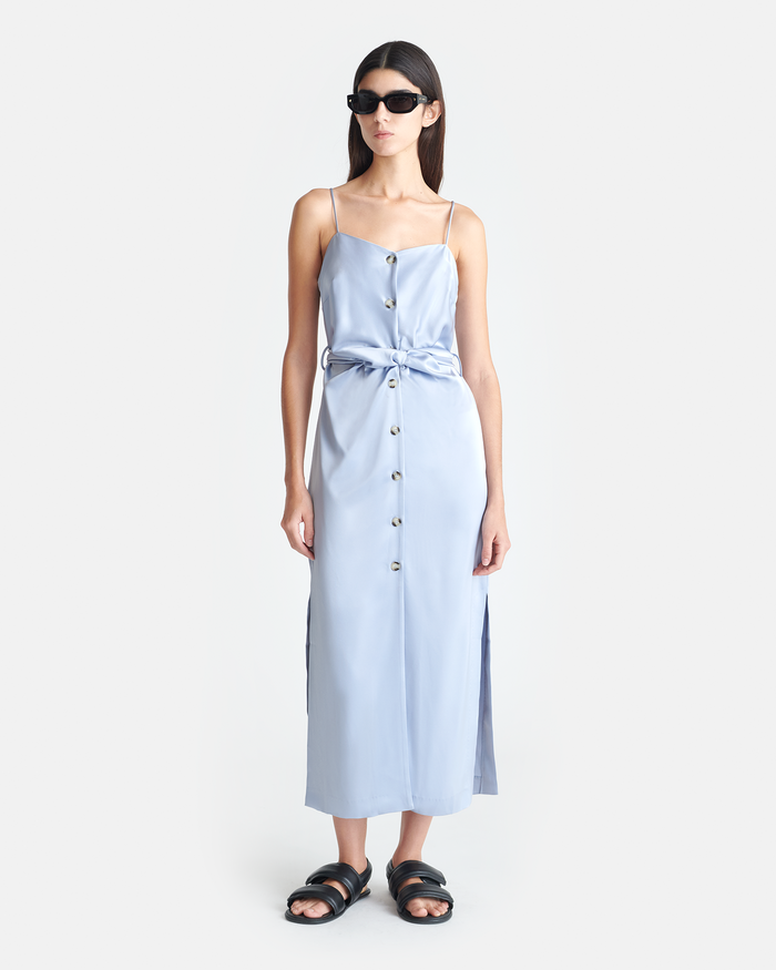 Sayan - Draped Slip Satin Midi Dress - Ice Blue
