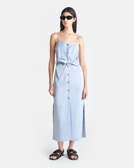 Sayan - Draped Slip Satin Midi Dress - Ice Blue