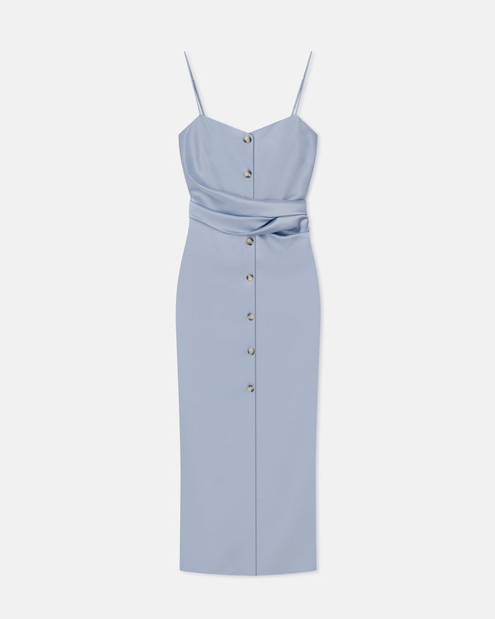 Sayan - Draped Slip Satin Midi Dress - Ice Blue