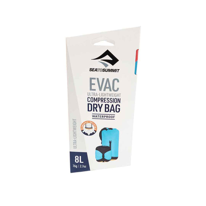 Packaging for 8 litre version of Sea To Summit Evac ultra lightweight compression dry bags