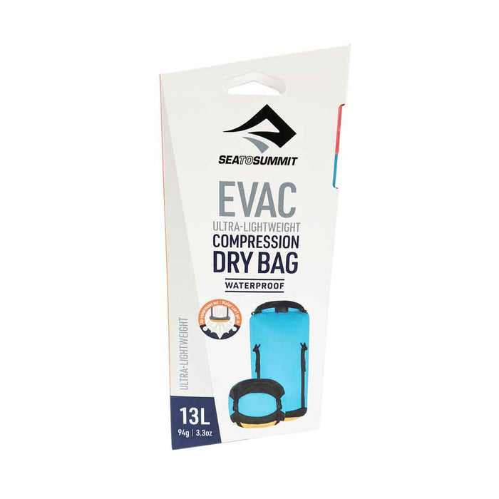 Packaging for 13 litre version of Sea To Summit Evac ultra lightweight compression dry bags