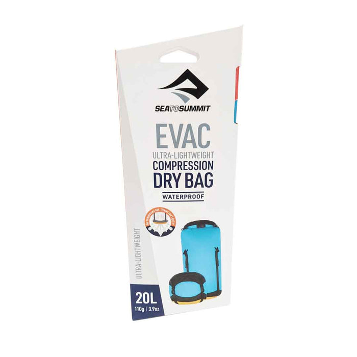 Packaging for 20 litre version of Sea To Summit Evac ultra lightweight compression dry bags