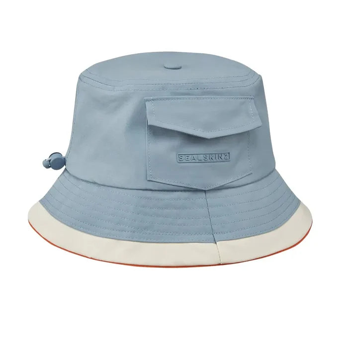 Front view of Sealskinz Seething SPF 40+ waterproof lightweight bucket hat in blue colour