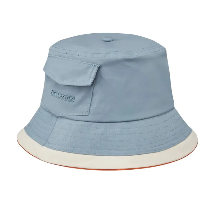 Side view of Sealskinz Seething SPF 40+ waterproof lightweight bucket hat in blue colour
