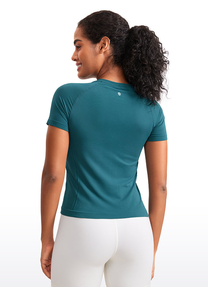 CRZ YOGA Women's Training Classic Fit Shirts Seamless Short Sleeves Green Jade