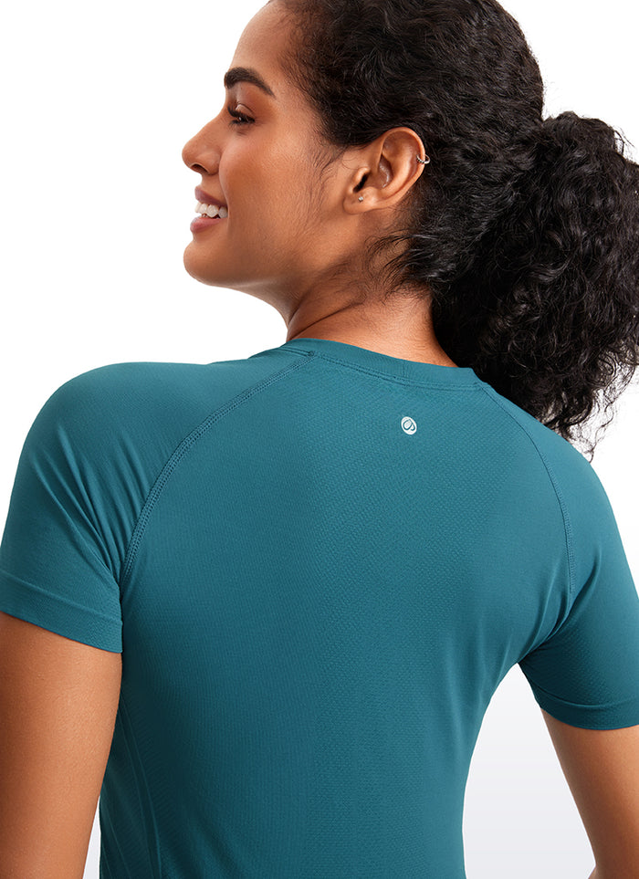 CRZ YOGA Women's Training Classic Fit Shirts Seamless Short Sleeves Green Jade