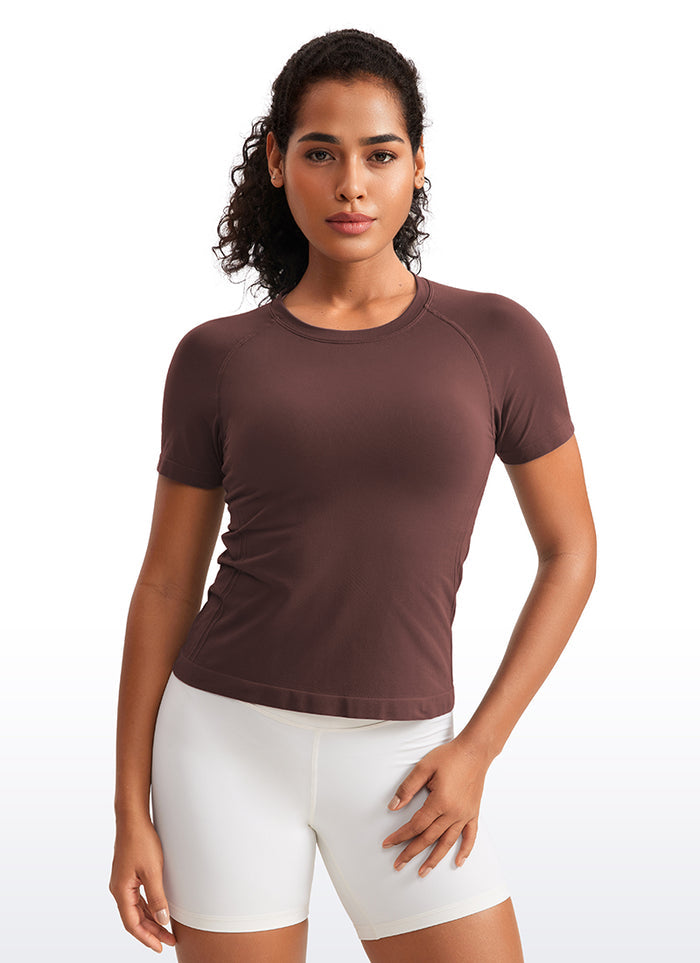 CRZ YOGA Women's Training Classic Fit Shirts Seamless Short Sleeves Taupe