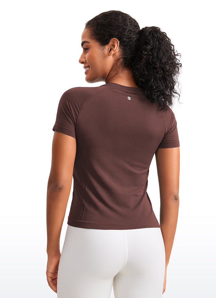 CRZ YOGA Women's Training Classic Fit Shirts Seamless Short Sleeves Taupe