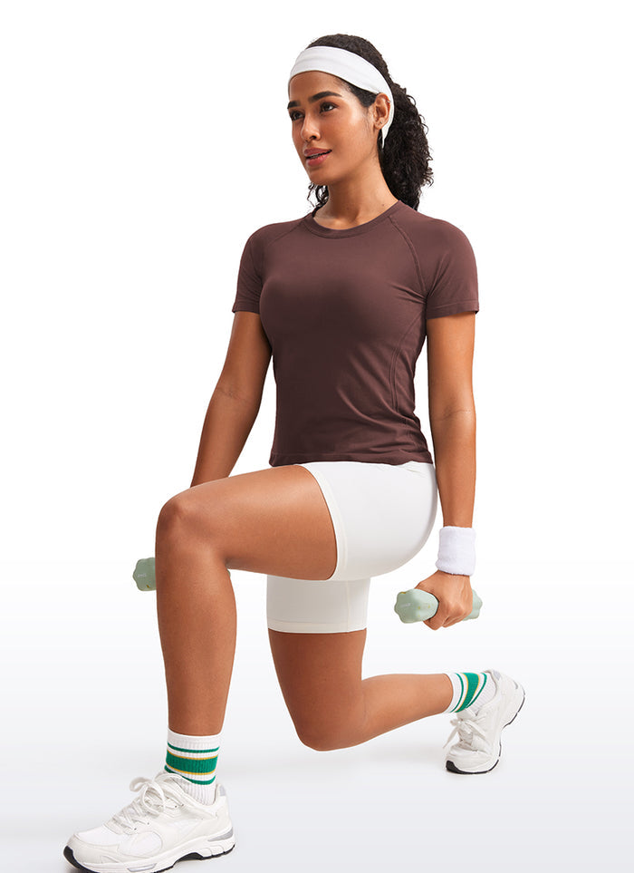 CRZ YOGA Women's Training Classic Fit Shirts Seamless Short Sleeves Taupe