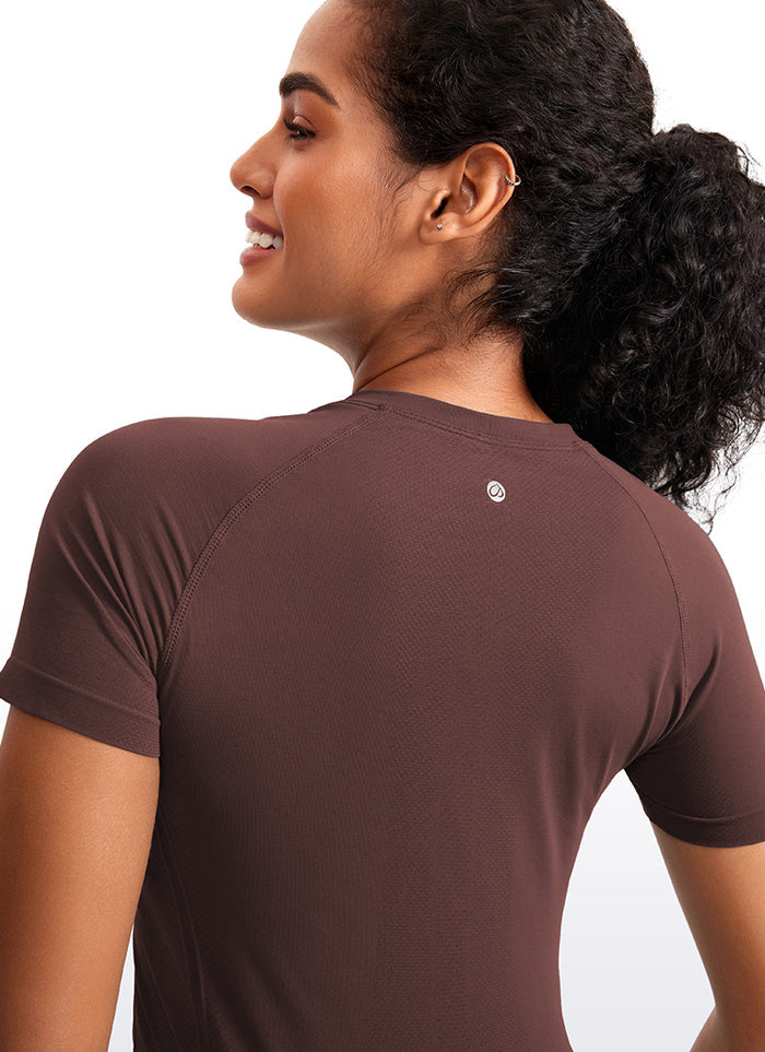 CRZ YOGA Women's Training Classic Fit Shirts Seamless Short Sleeves Taupe
