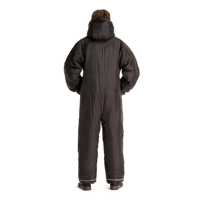 Studio shot on a white background of a Selk'Bag Original 6G sleeping bag suit worn by a male showing the reversedetail