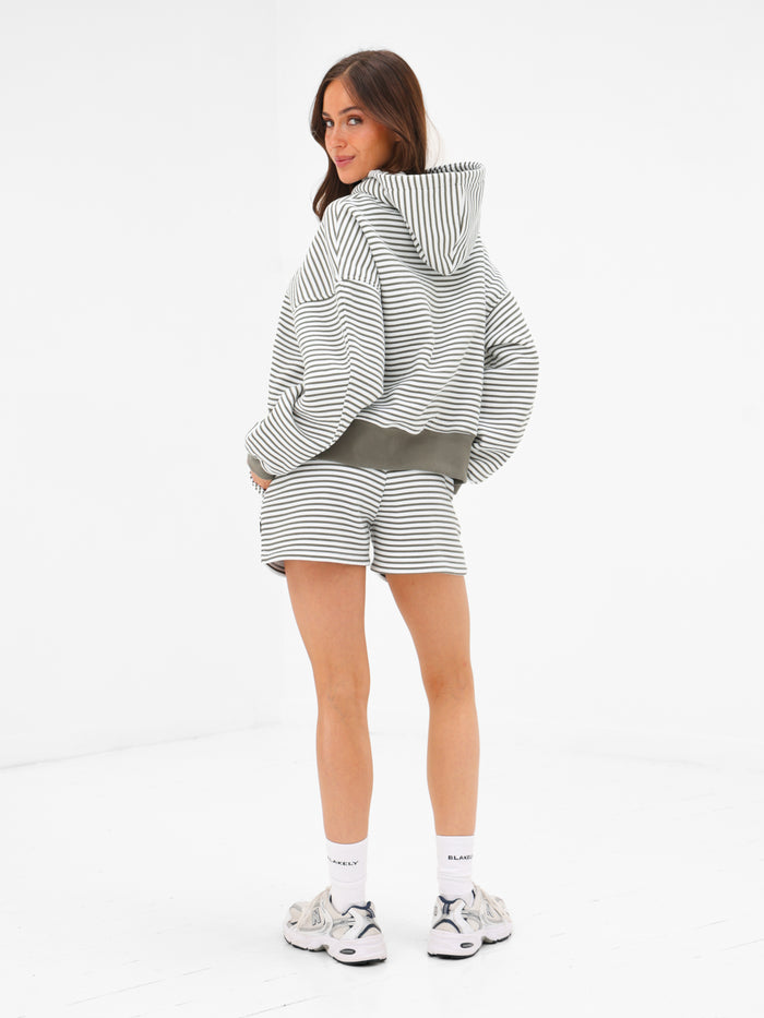 Shay Striped Hoodie - Safari Green