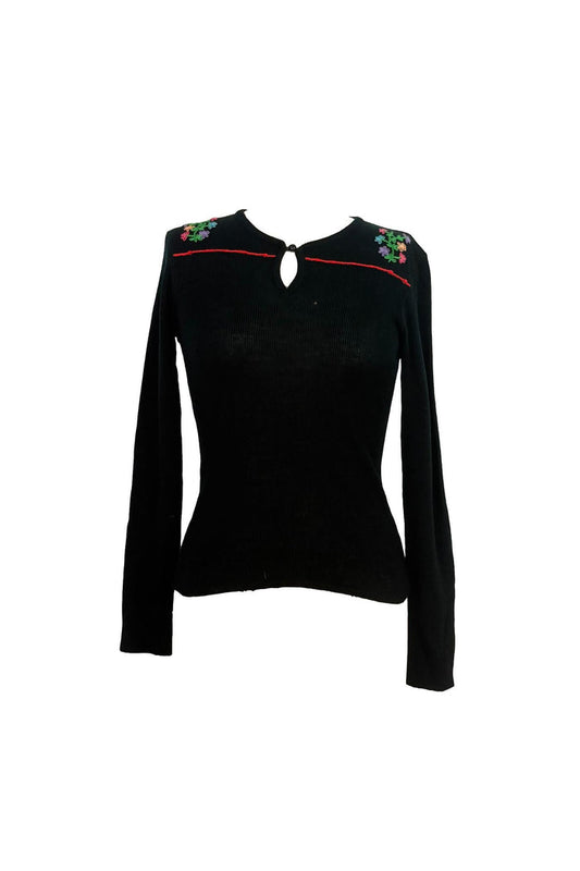 Sheridan Vintage Wool Knit w Floral Embroidery