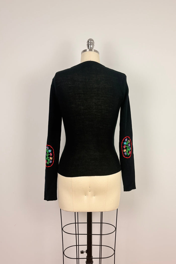 Sheridan Vintage Wool Knit w Floral Embroidery