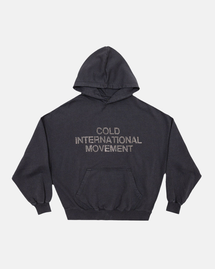 SHINY COLD HOODIE BLACK - washed black oversized hoodie, front view - Cold Culture