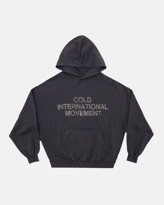 SHINY COLD HOODIE BLACK - washed black oversized hoodie, front view - Cold Culture