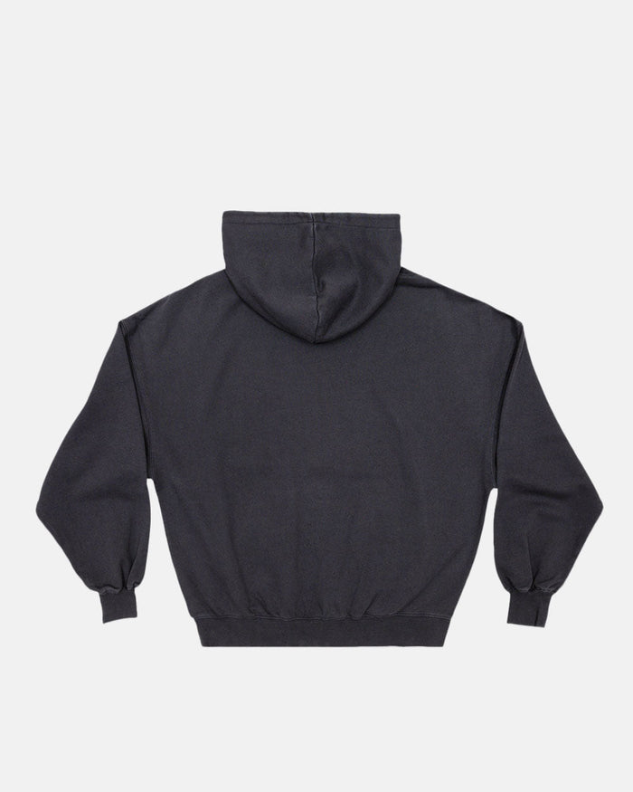 SHINY COLD HOODIE BLACK - washed black oversized hoodie, back view - Cold Culture