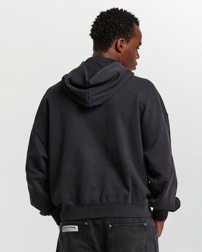 SHINY COLD HOODIE BLACK - washed black oversized hoodie, back view on male model - Cold Culture #man