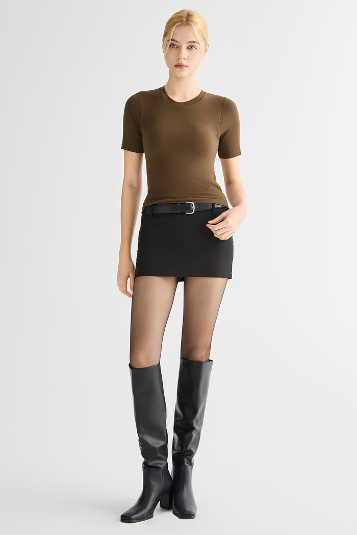 Short-Sleeve Padded Knit Crew T-Shirt OROLAY #color_brown