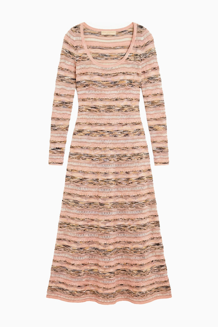 Hibiscus Pink Pointelle Lurex Knit Midi Dress - Flat Lay | Ulla Johnson