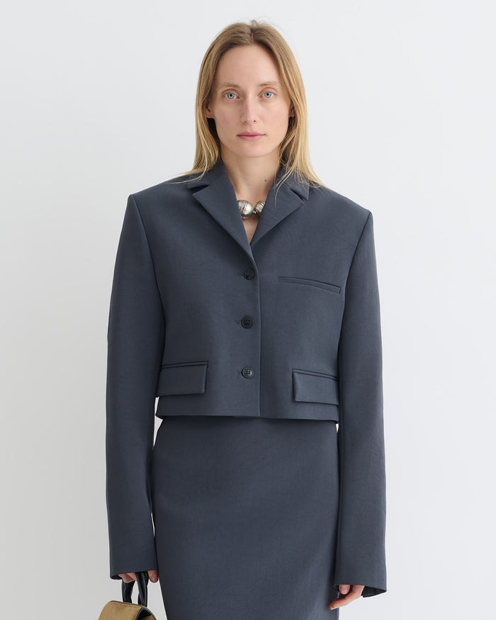 Sinead - Cropped Paper Jersey Blazer - Dusty Blue