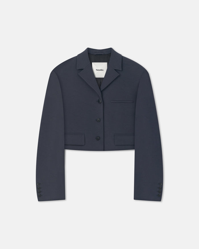 Sinead - Cropped Paper Jersey Blazer - Dusty Blue