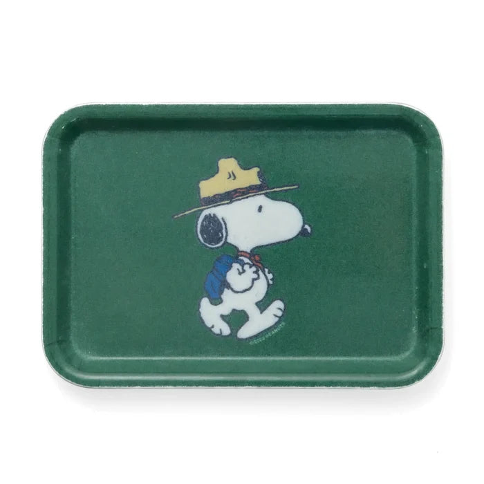 Green rectangular tray featuring Snoopy the Scout illustration