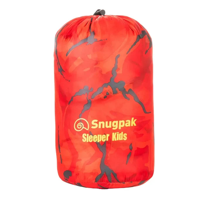 Snugpak Sleeper Kids sleping bag in red in its stuff sack