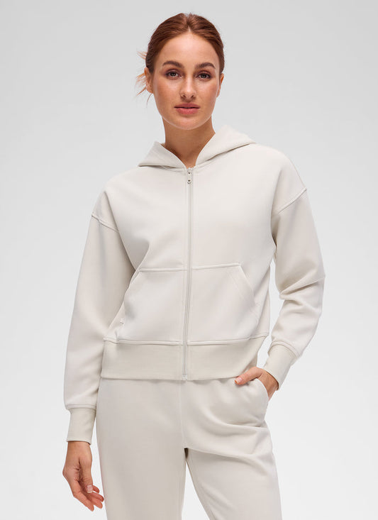 CRZ YOGA Women's SoftAura Casual Full Zip Waist Length Pocket Hoodie Milky White
