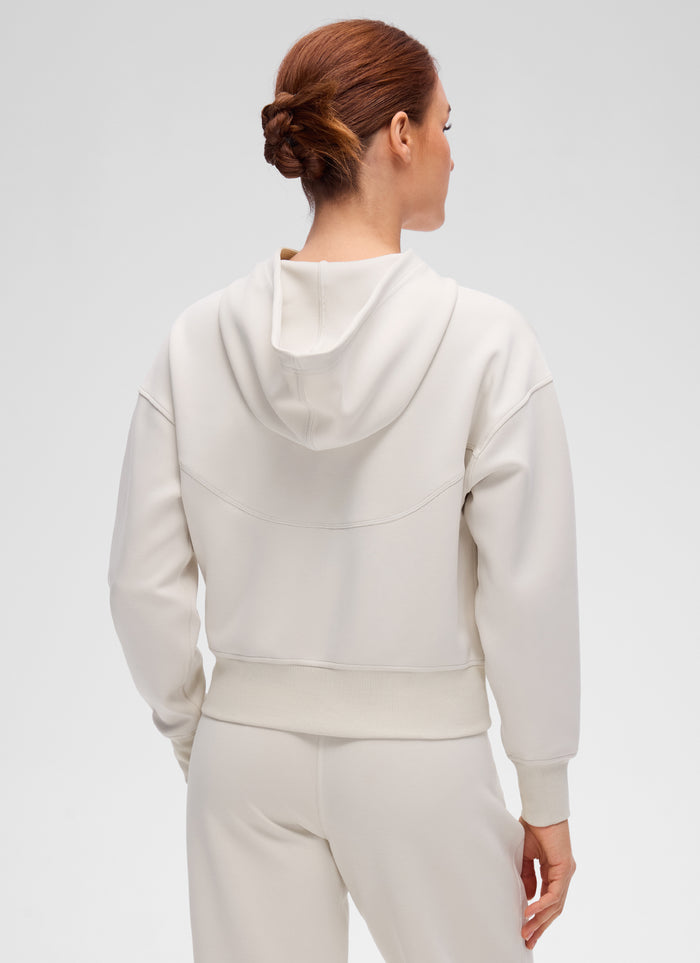 CRZ YOGA Women's SoftAura Casual Full Zip Waist Length Pocket Hoodie Milky White