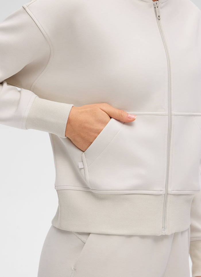 CRZ YOGA Women's SoftAura Casual Full Zip Waist Length Pocket Hoodie Milky White
