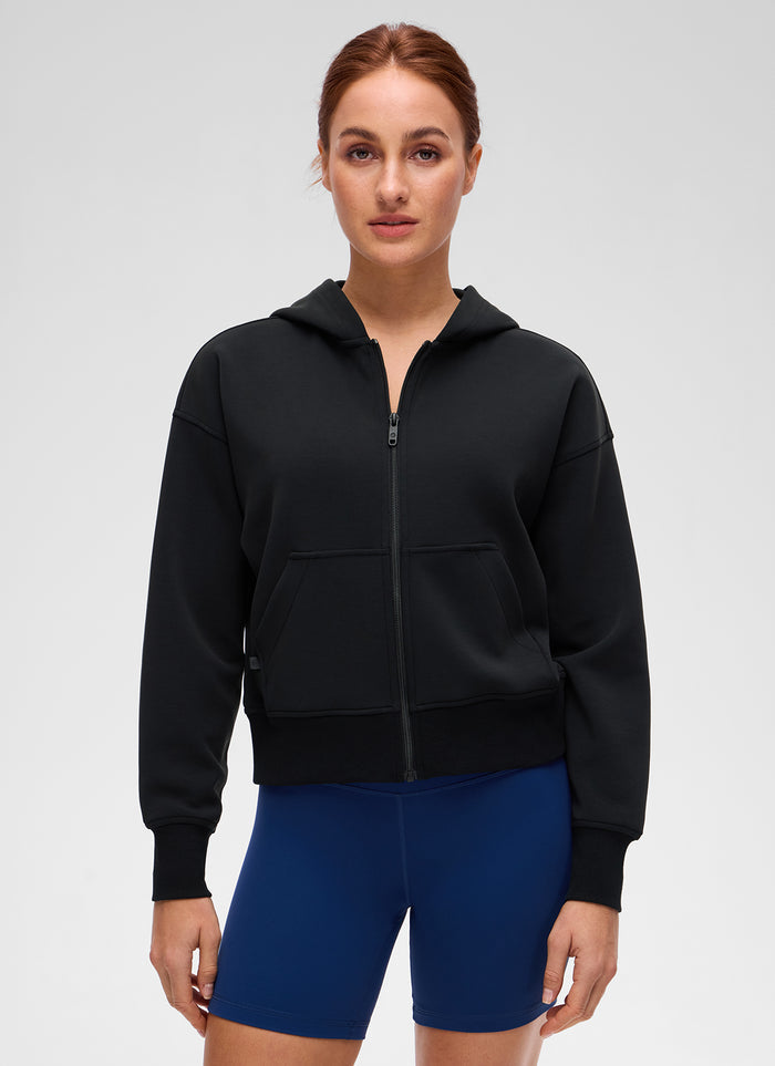 CRZ YOGA Women's SoftAura Casual Full Zip Waist Length Pocket Hoodie Black