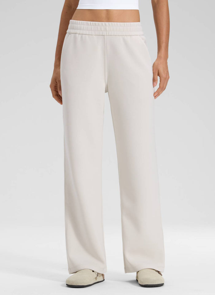 CRZ YOGA Women's SoftAura Casual High Rise Pocket Sweatpant 32" Milky White