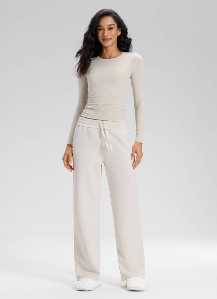 CRZ YOGA Women's SoftAura Casual High Rise Pocket Sweatpant 32" Milky White