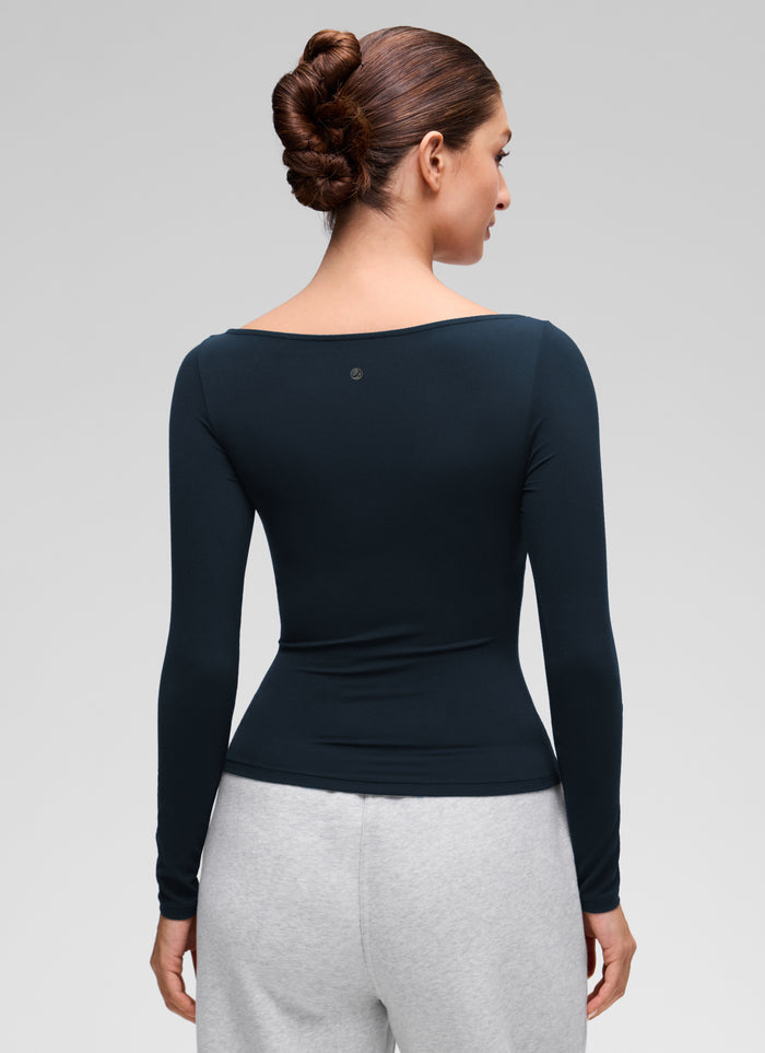 CRZ YOGA Women's Softembrace Casual Boat Neck Waist Length Long Sleeve True Navy