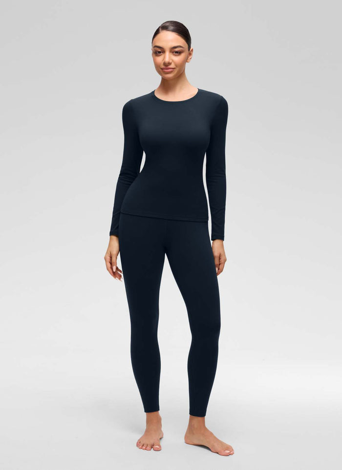 CRZ YOGA Women's Softembrace Fleece Lined Thermal Casual Underwear Set True Navy