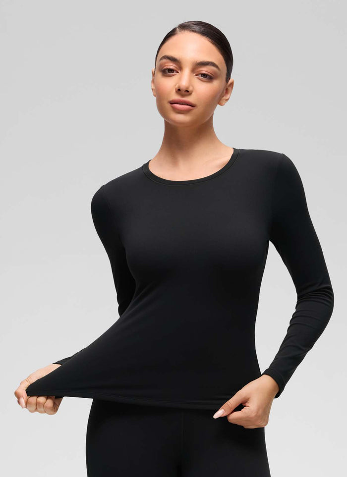 CRZ YOGA Women's Softembrace Fleece Lined Thermal Casual Underwear Set Black