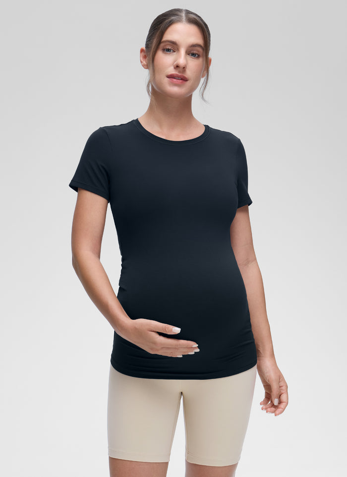 CRZ YOGA Women Casual Slim Fit Maternity Short Sleeves Crew Neck True Navy