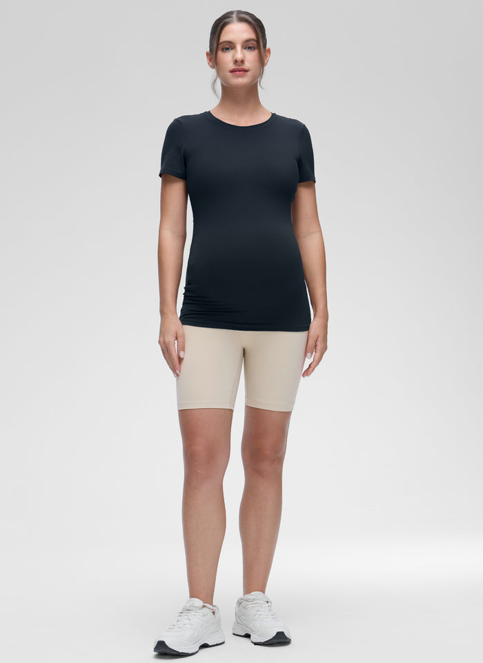 CRZ YOGA Women Casual Slim Fit Maternity Short Sleeves Crew Neck True Navy