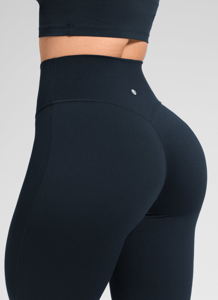 CRZ YOGA Women's Softretch High Rise No Front Seam Flare Legging 31" True Navy