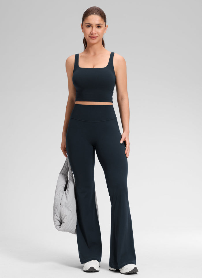 CRZ YOGA Women's Softretch High Rise No Front Seam Flare Legging 31" True Navy