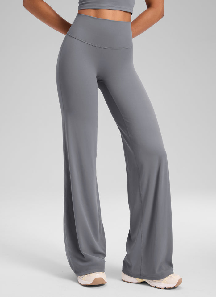 CRZ YOGA Women's Softretch Workout No Front Seam Wide Leg Pant 28" Solar Grey