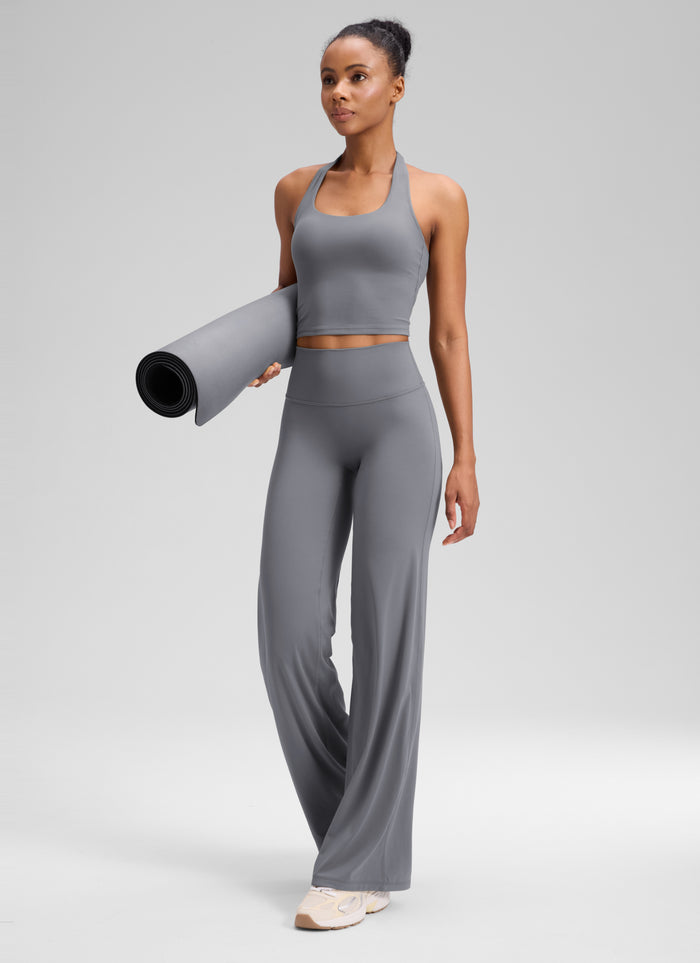 CRZ YOGA Women's Softretch Workout No Front Seam Wide Leg Pant 28" Solar Grey